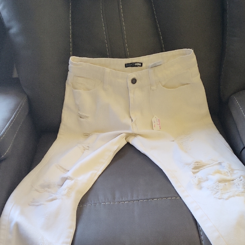 Fashion Nova Distressed White Jeans